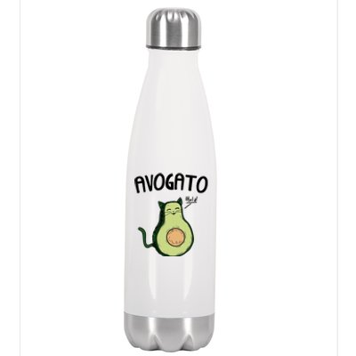 Mens Avogato Trending Avocado Cat Cute Cat Face Novelty Cat Stainless Steel Insulated Water Bottle