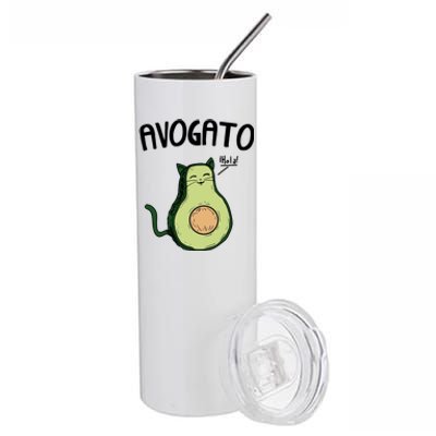 Mens Avogato Trending Avocado Cat Cute Cat Face Novelty Cat Stainless Steel Tumbler