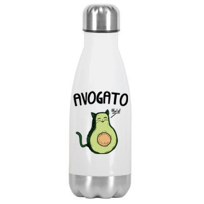 Mens Avogato Trending Avocado Cat Cute Cat Face Novelty Cat Stainless Steel Insulated Water Bottle