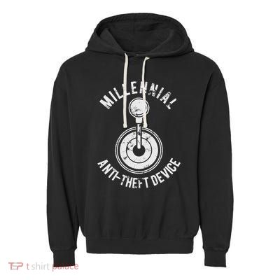 Millennial Anti Theft Device Funny Manual Transmission Garment-Dyed Fleece Hoodie