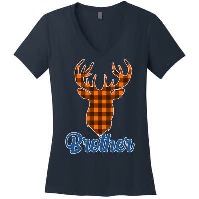 Matching Holiday Family Plaid Reindeer Brother Women's V-Neck T-Shirt