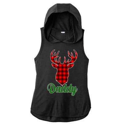 Matching Holiday Family Plaid Reindeer Daddy Ladies PosiCharge Tri-Blend Wicking Draft Hoodie Tank