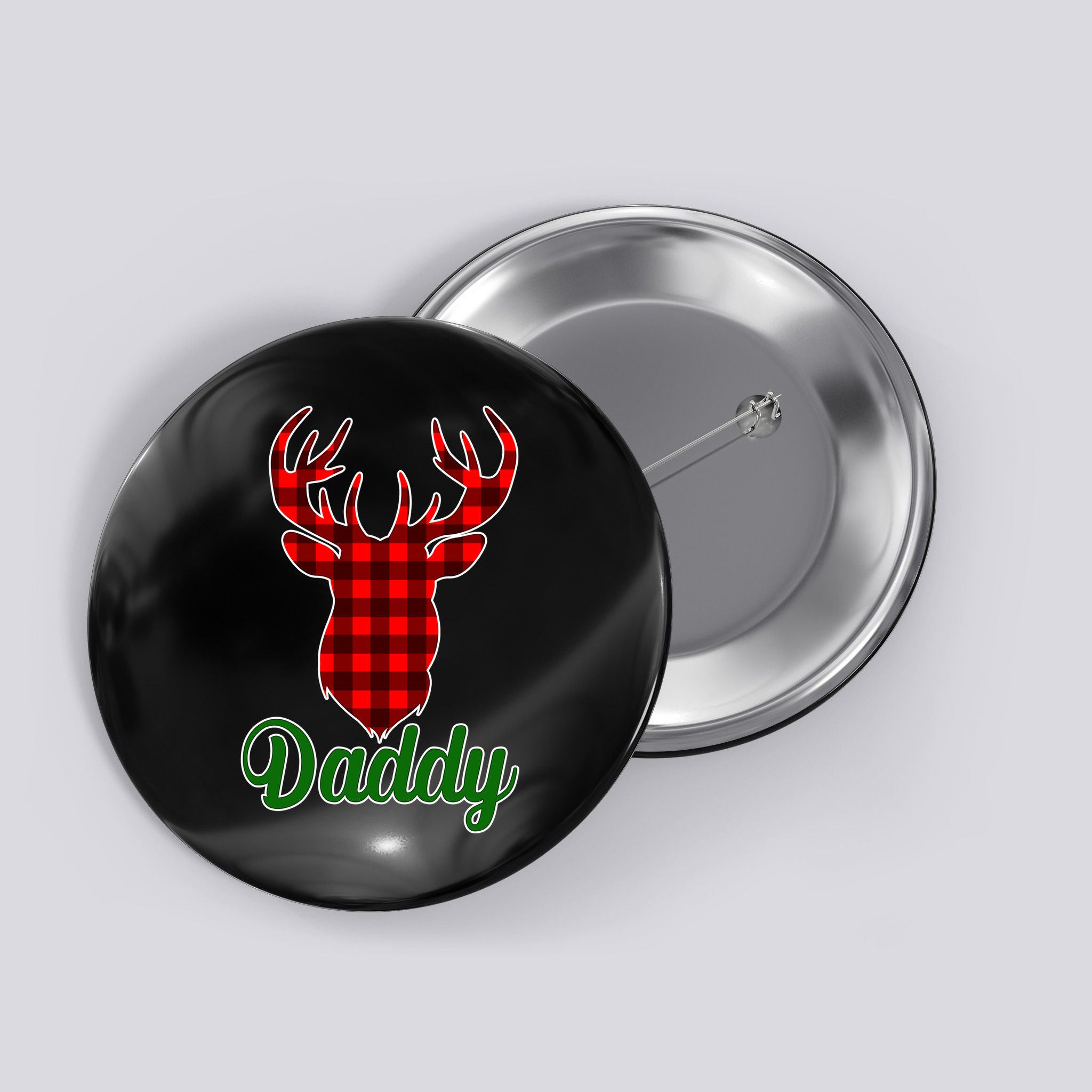 Matching Holiday Family Plaid Reindeer Daddy Button