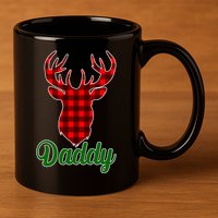 Matching Holiday Family Plaid Reindeer Daddy 11oz C Handle Ceramic Mug