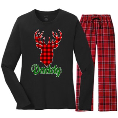 Matching Holiday Family Plaid Reindeer Daddy Women's Long Sleeve Flannel Pajama Set 