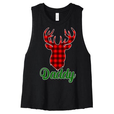 Matching Holiday Family Plaid Reindeer Daddy Women's Racerback Cropped Tank