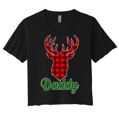 Matching Holiday Family Plaid Reindeer Daddy Women's Crop Top Tee