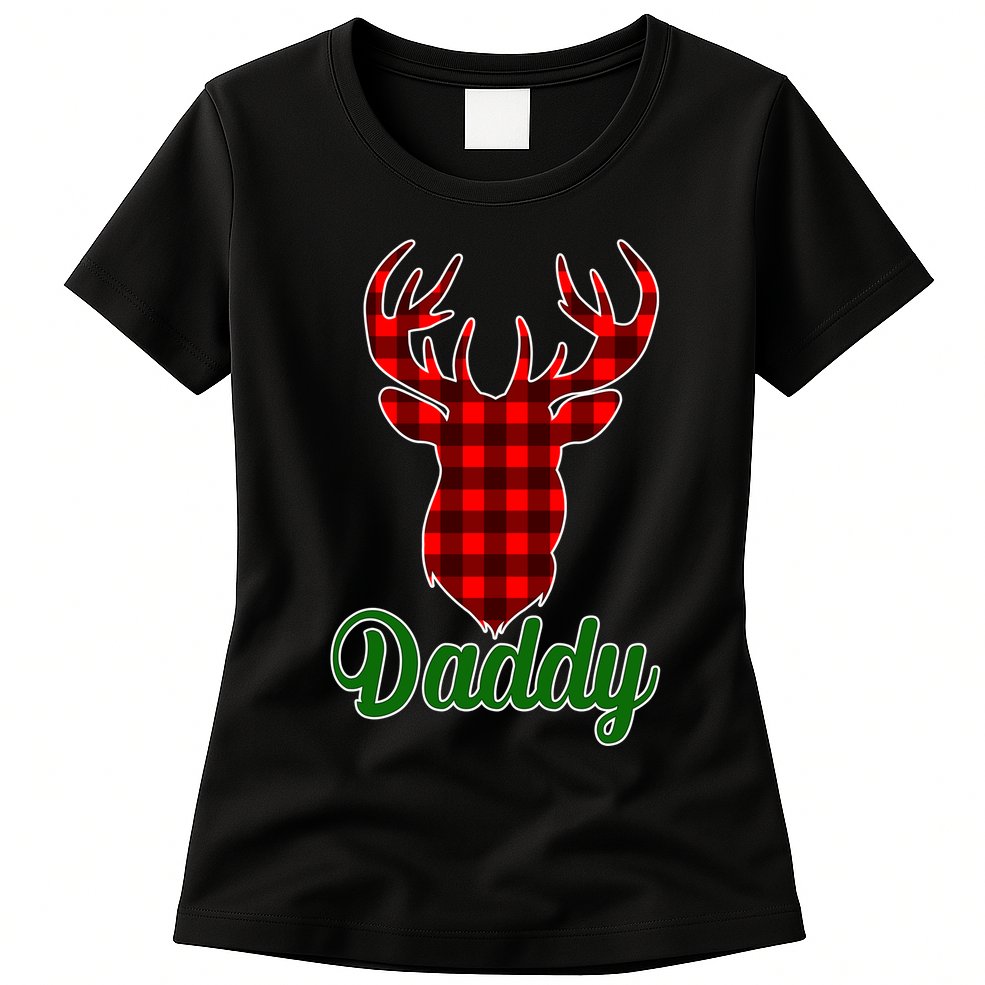 Matching Holiday Family Plaid Reindeer Daddy Womens T-Shirt