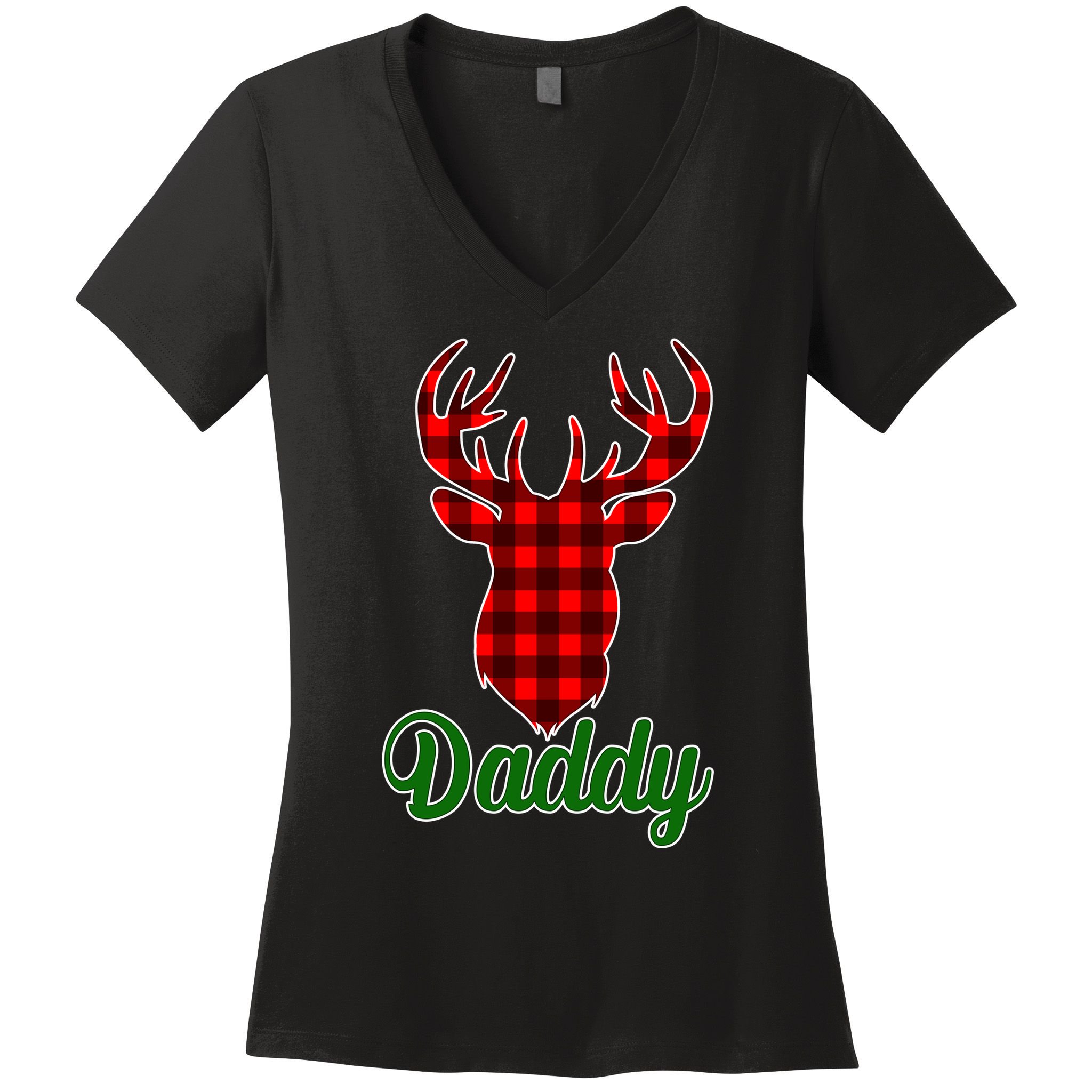 Matching Holiday Family Plaid Reindeer Daddy Women's V-Neck T-Shirt