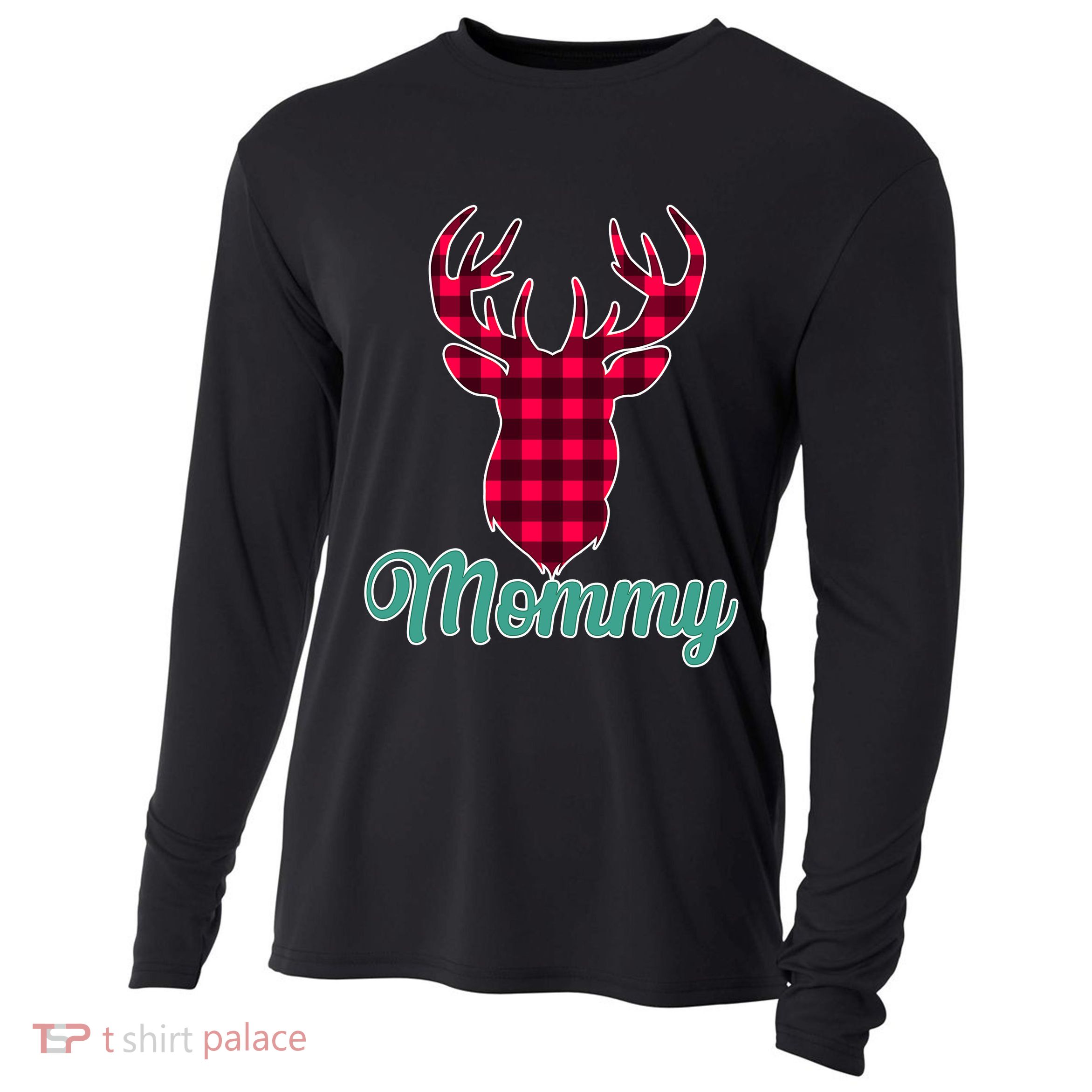 Matching Holiday Family Plaid Reindeer Mommy Cooling Performance Long Sleeve Crew
