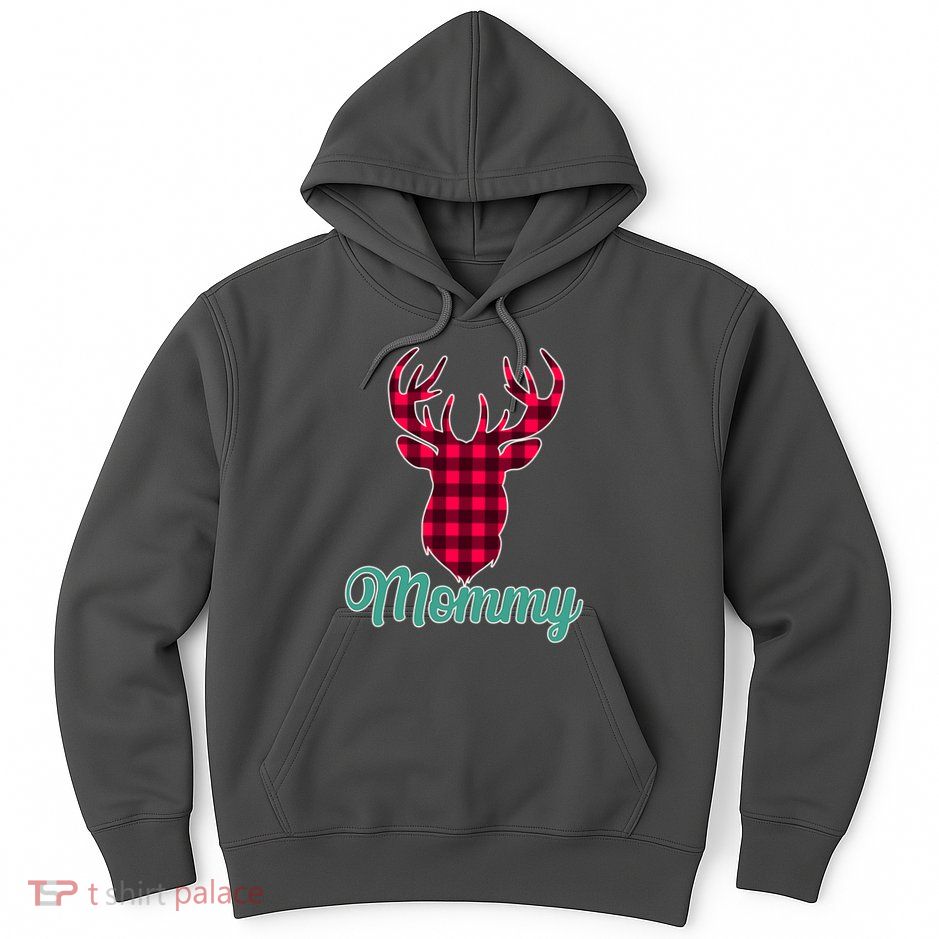 Matching Holiday Family Plaid Reindeer Mommy Hoodie
