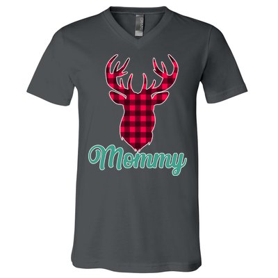 Matching Holiday Family Plaid Reindeer Mommy V-Neck T-Shirt