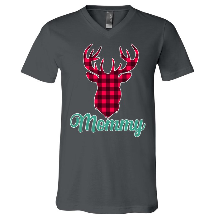 Matching Holiday Family Plaid Reindeer Mommy V-Neck T-Shirt