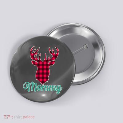 Matching Holiday Family Plaid Reindeer Mommy Button