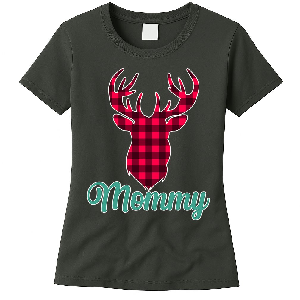 Matching Holiday Family Plaid Reindeer Mommy Womens T-Shirt