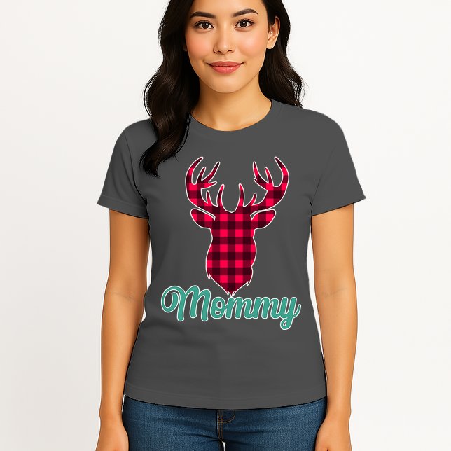 Matching Holiday Family Plaid Reindeer Mommy Womens T-Shirt