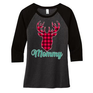 Matching Holiday Family Plaid Reindeer Mommy Women's Tri-Blend 3/4-Sleeve Raglan Shirt