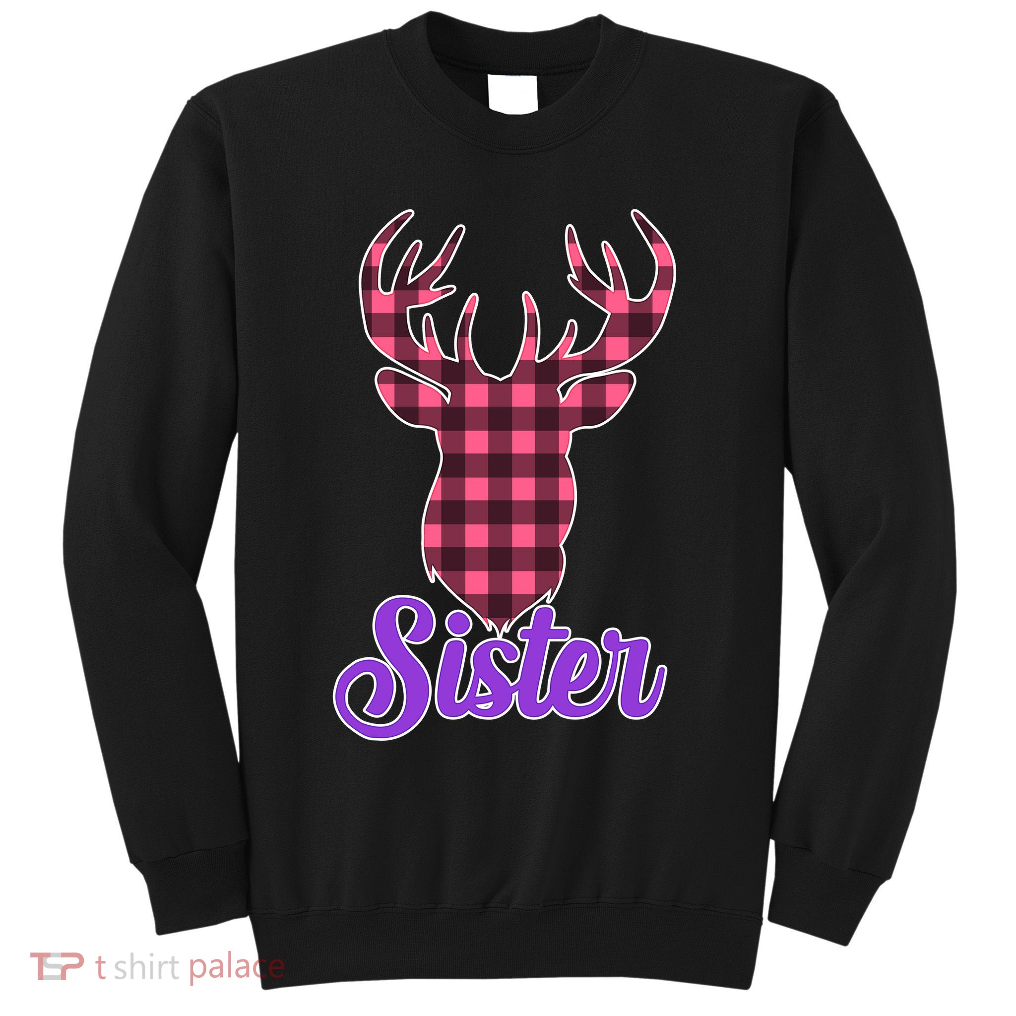 Matching Holiday Family Plaid Reindeer Sister Sweatshirt