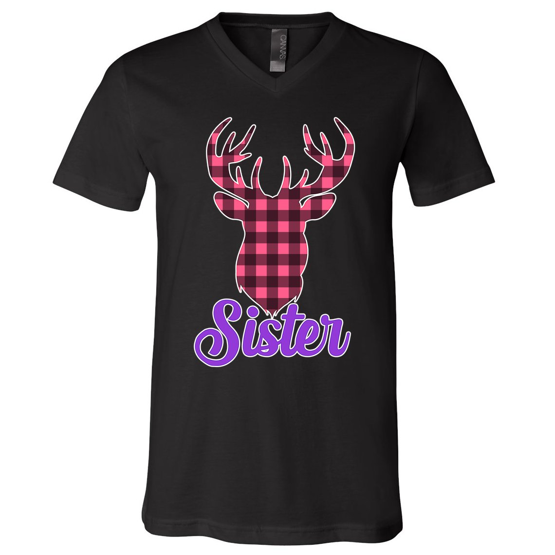 Matching Holiday Family Plaid Reindeer Sister V-Neck T-Shirt