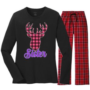 Matching Holiday Family Plaid Reindeer Sister Women's Long Sleeve Flannel Pajama Set 