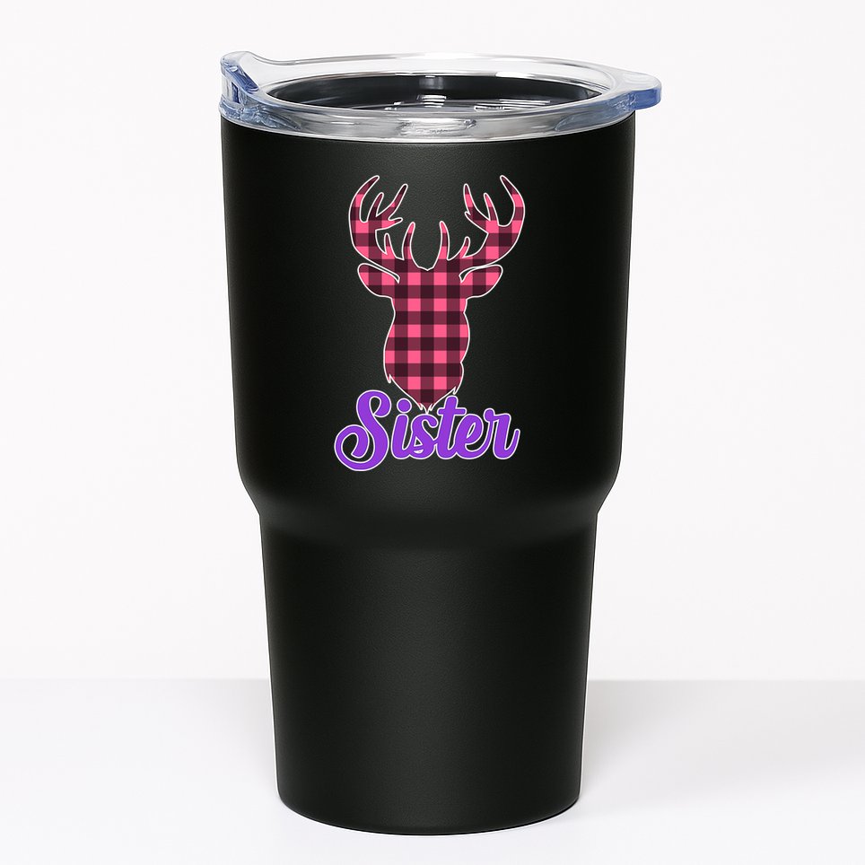 Matching Holiday Family Plaid Reindeer Sister Tumbler