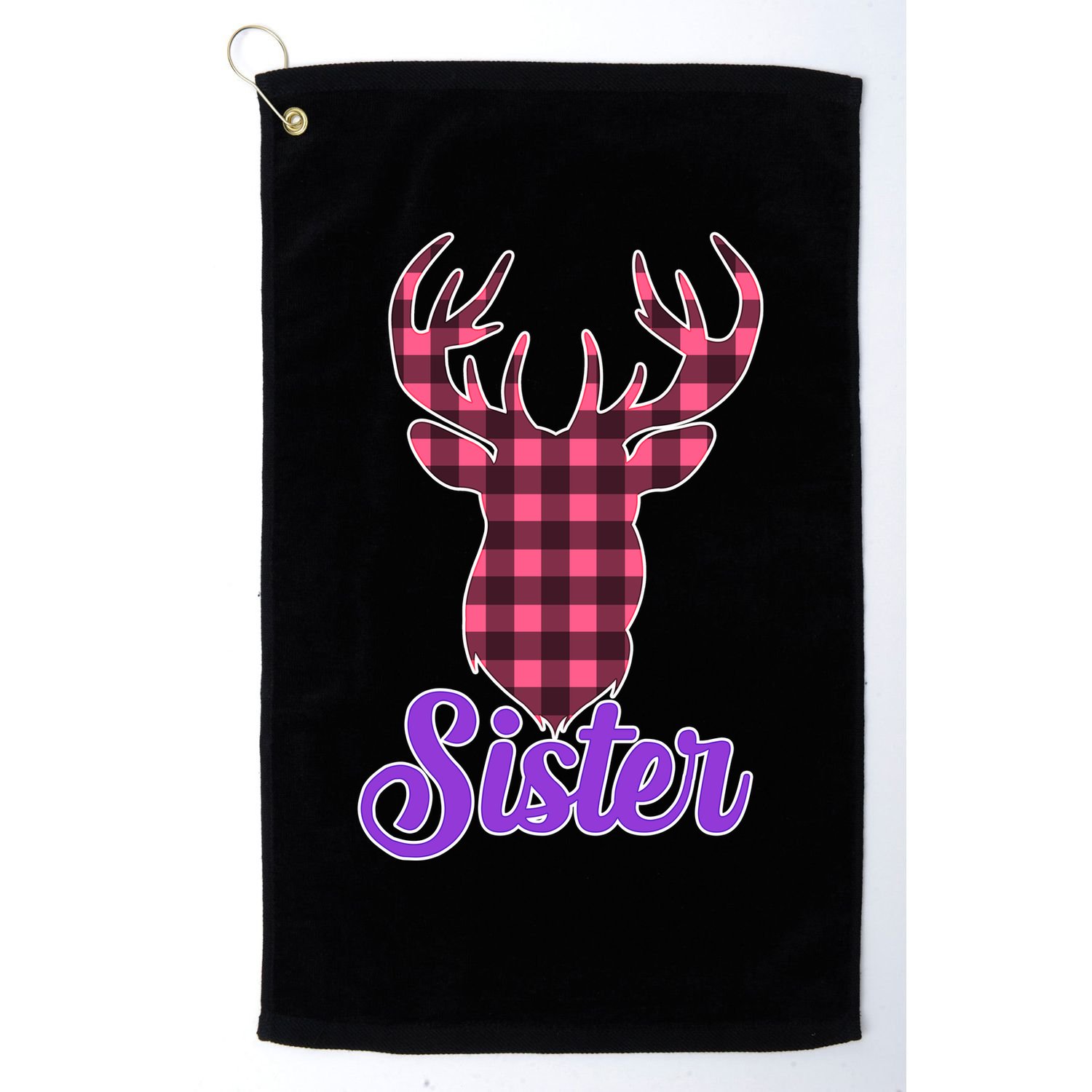 Matching Holiday Family Plaid Reindeer Sister Golf Towel