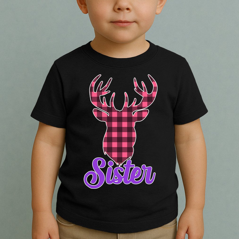 Matching Holiday Family Plaid Reindeer Sister Toddler T-Shirt