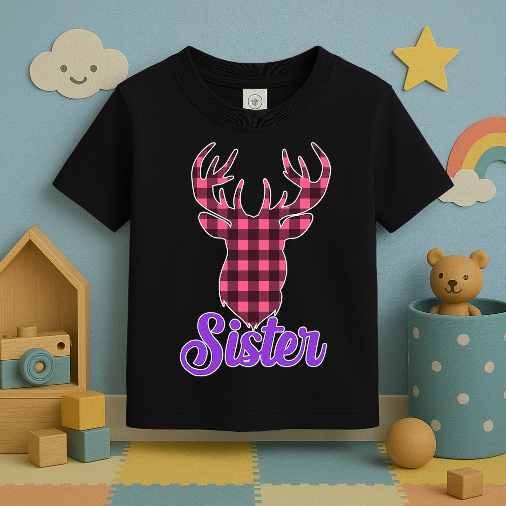 Matching Holiday Family Plaid Reindeer Sister Toddler T-Shirt