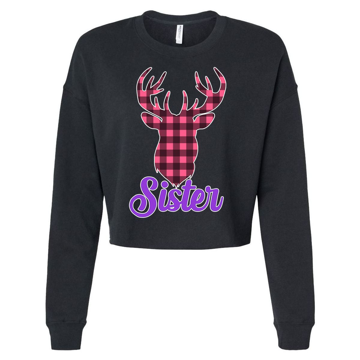 Matching Holiday Family Plaid Reindeer Sister Cropped Pullover Crew