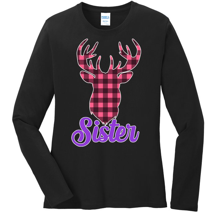 Matching Holiday Family Plaid Reindeer Sister Ladies Long Sleeve Shirt