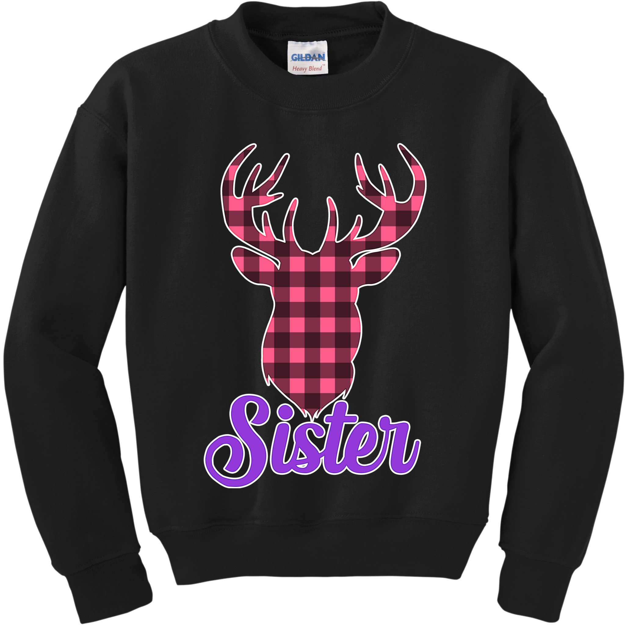Matching Holiday Family Plaid Reindeer Sister Kids Sweatshirt