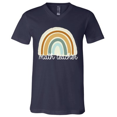 Math Teacher Rainbow V-Neck T-Shirt