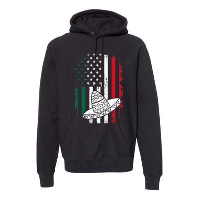 Mexico and USA American flag with sombrero Premium Hoodie