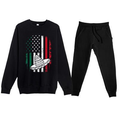 Mexico and USA American flag with sombrero Premium Crewneck Sweatsuit Set