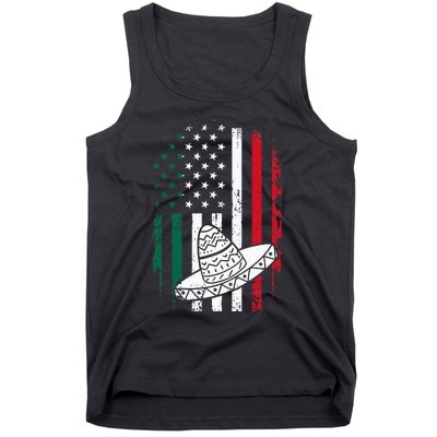 Mexico and USA American flag with sombrero Tank Top