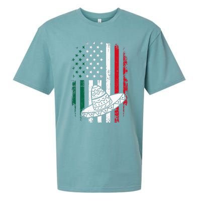 Mexico and USA American flag with sombrero Sueded Cloud Jersey T-Shirt