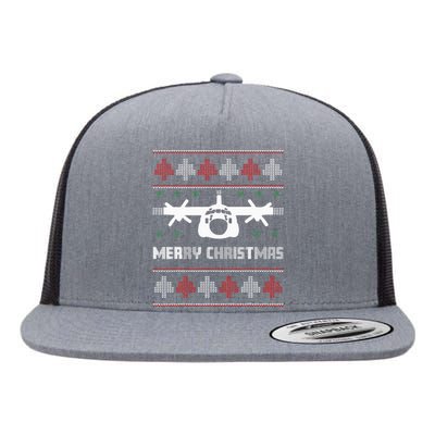 Military Airplane Ugly Christmas Sweater Army Veteran Xmas Flat Bill Trucker Hat