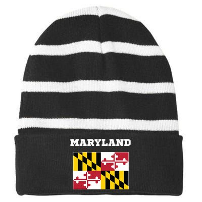 Maryland American Usa Top Travel Flag Gift Striped Beanie with Solid Band