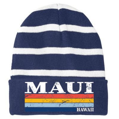 Maui Hawaii Vintage 1980s Style Striped Beanie with Solid Band