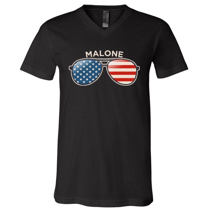 Malone Al Vintage Us Flag Sunglasses V-Neck T-Shirt