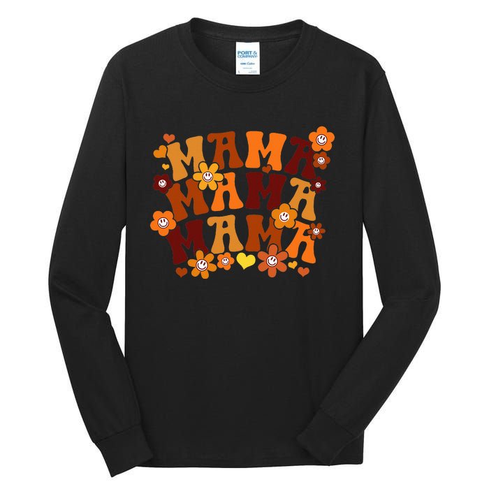 Mama Autumn Vintage Retro Groovy Hippie Flowers Mother's Day Tall Long Sleeve T-Shirt