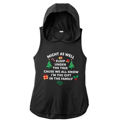 Might As Well Sleep Under The Tree Christmas Family Ladies PosiCharge Tri-Blend Wicking Draft Hoodie Tank