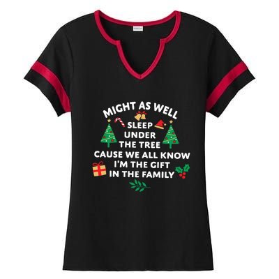 Might As Well Sleep Under The Tree Christmas Family Ladies Halftime Notch Neck Tee