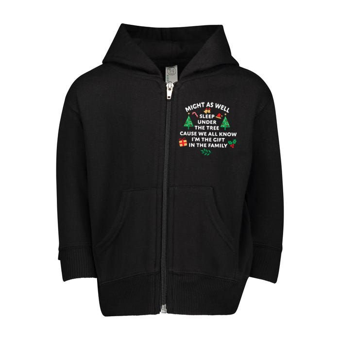 Might As Well Sleep Under The Tree Christmas Family Toddler Zip Fleece Hoodie