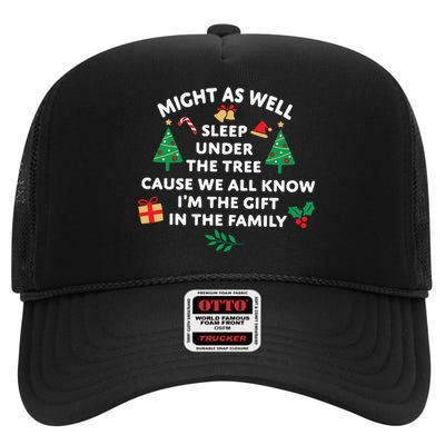 Might As Well Sleep Under The Tree Christmas Family High Crown Mesh Back Trucker Hat