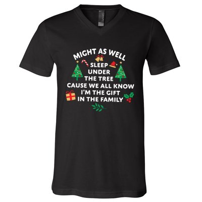 Might As Well Sleep Under The Tree Christmas Family V-Neck T-Shirt