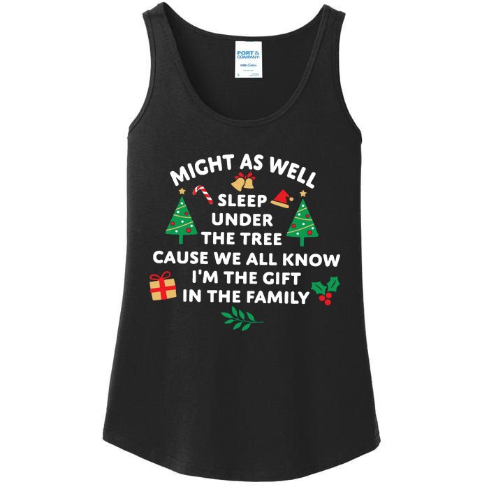 Might As Well Sleep Under The Tree Christmas Family Ladies Essential Tank