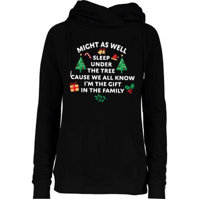 Might As Well Sleep Under The Tree Christmas Family Womens Funnel Neck Pullover Hood