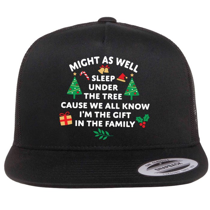 Might As Well Sleep Under The Tree Christmas Family Flat Bill Trucker Hat