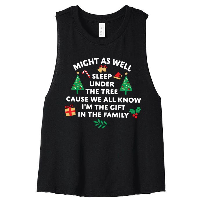 Might As Well Sleep Under The Tree Christmas Family Women's Racerback Cropped Tank